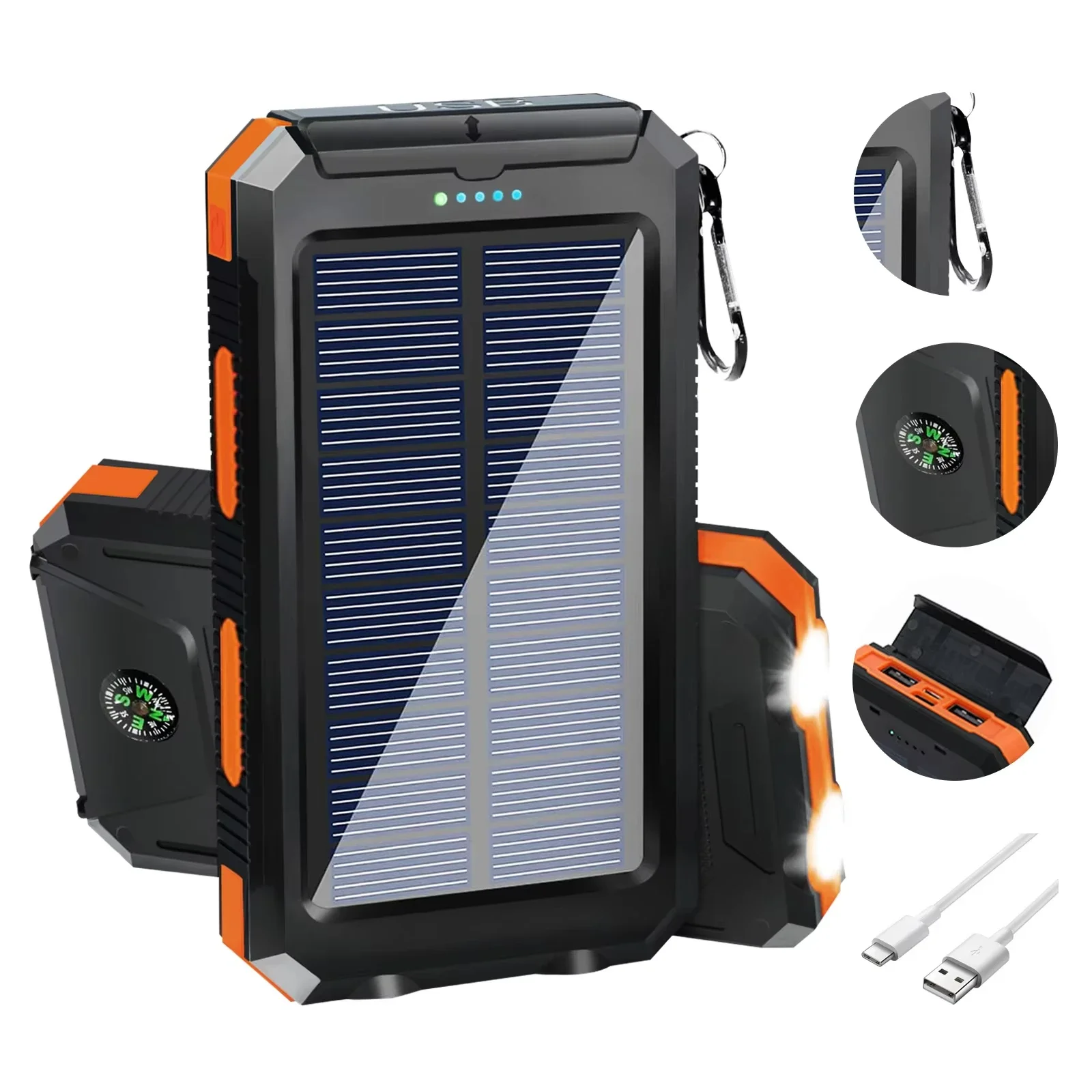 Solar Emergency Charger - Wasserdichte Solar-Powerbank 20000mAh Schnellladung Tragbares Ladegerät