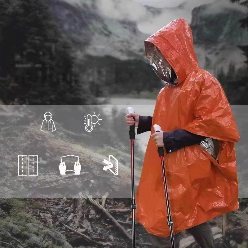 Emergency Poncho Rain - Kapuzen-Notfall-Regenponcho Wasserdicht & Warm mit Aluminiumbeschichtetem
